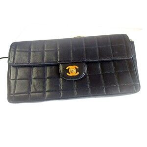 CHANEL East West Chocolate Bar Clutch Shoulder Bag Vintage Black